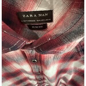 Zara Man Pearl Snap Shirt Western Plaid Long Sleeve Slim Fit Tag Say large